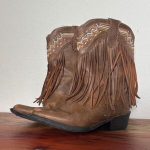 Roper Girls Brown Fringe Tassel Western Cowgirl Boots Little Kids 12 Snip Boho